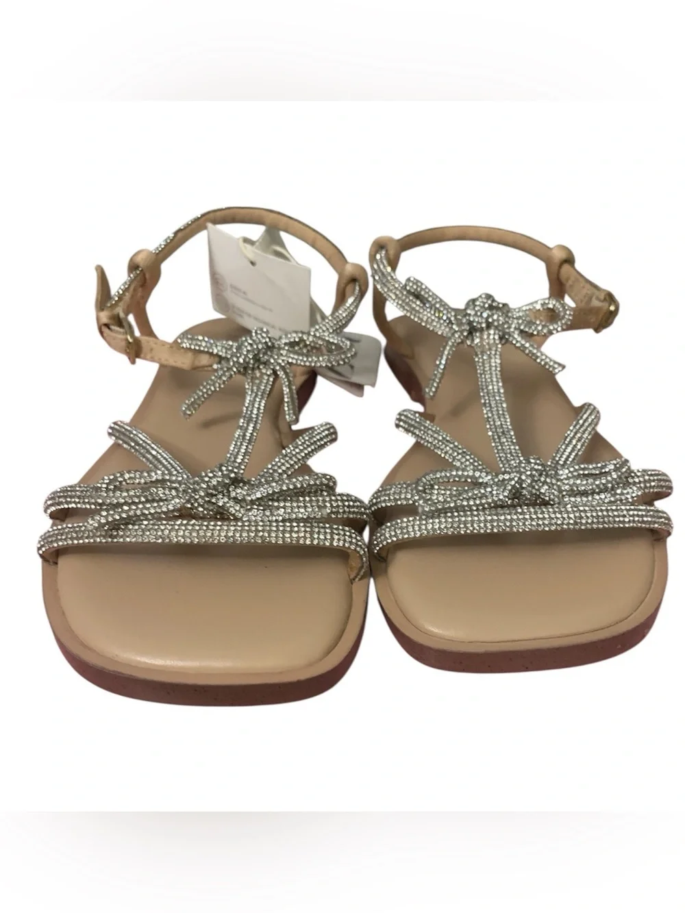 Zara Nude Sandals with Silver Rhinestone Bows Girl 13